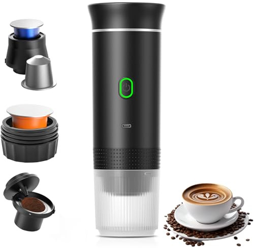 Aischens Macchina da Caffè Espresso Portatile Mini,60ml Caffettiera Elettrica Riscaldata per Auto con USB-C,Compatibile con Capsule NS e Caffè Macinato,Caffè Compatta per Campeggio,Escursionismo