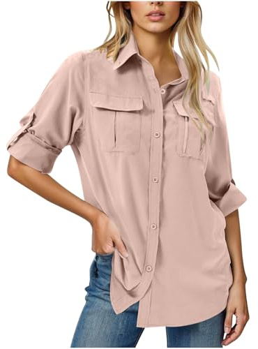 Lanagarm - Blusa de protección UV para mujer, color liso, para senderismo, pesca, safari, viajes, golf