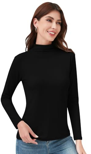 Soudittur Thermal Underwear Womens, Turtleneck Thermal Tops Long Sleeve Undershirt Warm Winter Top Base Layers Shirt (XL, Black)