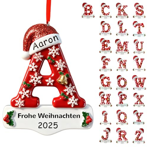 Bemaystar 2025 Personalisierte Weihnachtskugeln -Weihnachtskugel Mit Namen- Individuelle A-Z Buchstaben Anhänger, 3D Resin Namens-Deko Für Tannenbaum, Geschenk Für Familie, Kinder & Freunde