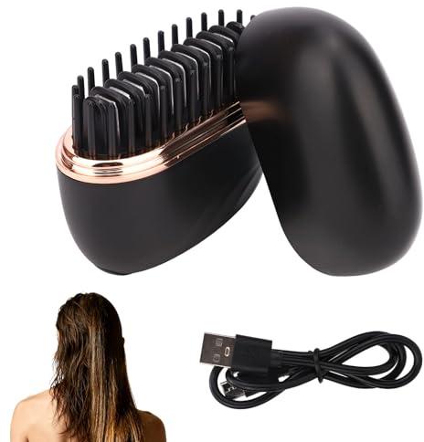 BTFO Mini Piastra per Capelli Senza Fili, Spazzola lo Styling 2 in 1 Portatile e Ricaricabile con Controllo Della Temperatura a 3 Velocità Guscio Antiscottatura per Tutti i Tipi di Capelli (Nero)