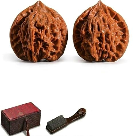 Juego de nueces de jade, juego de nueces chinas naturales de Wenwan, juego de cepillos de pulido a mano de nogal Wenwan, auténtico par de nueces chinas (madera cruda sin pulir) (A 37-38 mm)