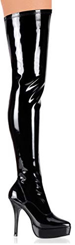 Pleaser Damen Indulge-3000 Plateau-Stiefel, Schwarzes Stretch-Lack., 46 EU