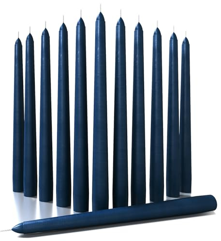 CANDWAX 30 cm Taper Candles Set of 12 - Dripless and Smokeless Candle Unscented - Slow Burning Candle Sticks Ideal as Dinner Candles – Dark Blue Candles