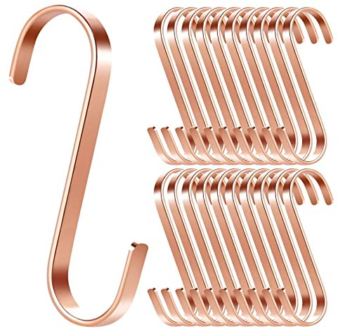 20Pcs S Hooks for Hanging, Rose Gold Professional 7.7cm Flat S Hooks, Weight Capacity 10kg, for Hanging Plants Outdoor, Kitchen Tools, Bathroom Clothes