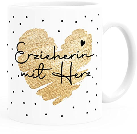 SpecialMe® Kaffee-Tasse Herz Danke Geschenk Lieblingsmensch Alltagsheld Berufe Spruch Schrift Erzieherin mit Herz weiß Keramik-Tasse
