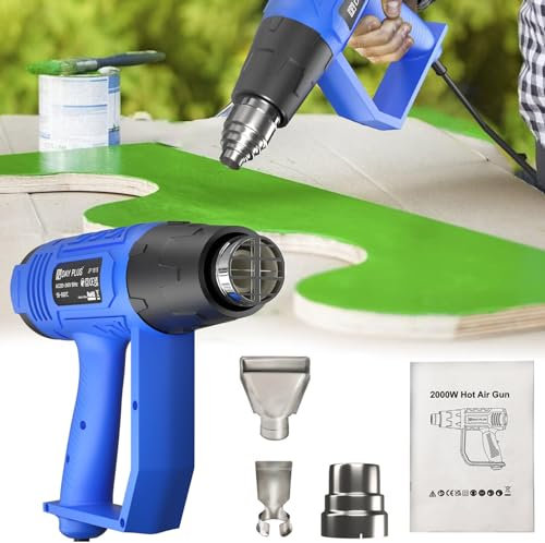 Corded Electric Heat Gun 2000W Industrial Handheld Electric Hot Air Gun Kit Dual Temperature Adjustable 300℃&600℃, 3 Nozzles for Craft, Car Film, Unfreeze Water Pipes, Shrink Tubing, Vinyl Wrap