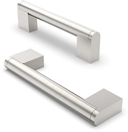 FURNIWARE 10 Stück Möbelgriffe, 96mm Bohrlochabstand Edelstahl Möbelgriffe Schrankgriffe Küche Kabinett Griff Verwendet für Türgriff der Badezimmertür Kleiderschrank(Gebürstetes Satin-Nickel)