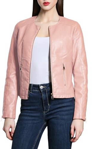 Laphilo Giacca Corta Donna Ecopelle Bolero con Cerniere Manica Lunga Jacket senza collare cod. 7720 (M, cod.171 Rosa)