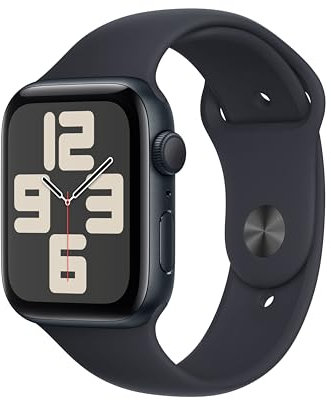 Apple Watch SE (2. Generation, 2023) (GPS, 44 mm) Smartwatch mit Aluminiumgehäuse und Sportarmband (S/M) in Mitternacht. Fitness- und Schlaftracker, Unfallerkennung, Herzfrequenzmesser, Retina Display