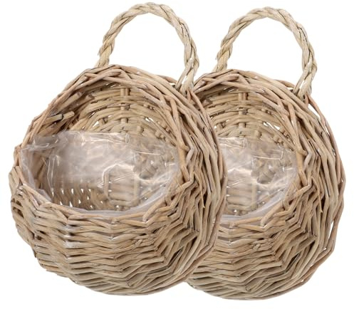 Lot de 2 paniers de Fleurs en rotin à Suspendre Mur - Panier de Rangement pour légumes - Support Mural en Bois