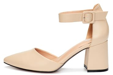 Rio Fiore Scarpe con Tacco, 7cm Tacco Largo, Décolleté Donna, Beige, Similpelle, Cinturino alla Caviglia, Scarpe Décolleté comode, H1877-A0142-20 (Beige PU, 38 EU)