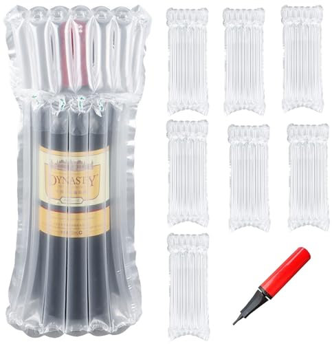 Qinsky Weinflaschenschutz,8 Pcs Bubble Wrap Verpackung Flasche Wiederverwendbare Flaschenbeutel mit Pumpe für Schutz zerbrechlicher Gegenstände