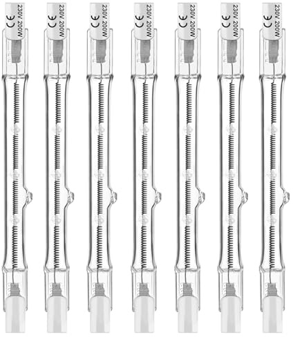 Jaenmsa r7s Halogen Light Bulbs, 7 Packs r7s Bulb 118mm Dimmable 230V 200w Halogen Bulbs, Tungsten Linear Light Bulb, 2000lm 2700K Warm White Floodlight Bulb, J118 Security Light Bulb