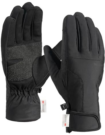 Guantes Invierno Hombre, Guantes Termicos Hombre Mujer Impermeables, Guantes Cálido Movil Tactiles Adecuado para Esqui Snowboard Nieve Trabajo Senderismo Running Moto Ciclismo - Negro L