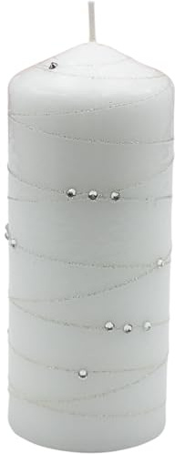 Ädel blockljus, bordsljus, dekorativt ljus, vaxljus med ädelstensmotiv, dekorativt skalljus som stubb, H/Ø: 16 x 7 cm. Silverremsor, vit