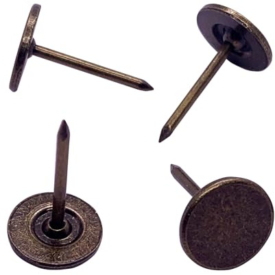 Maozaa Flat Head Upholstery Tacks, 100Pcs 7/16 Inch Flat Thumb Tacks, Bronze Vintage Style Decorative Tacks Nails for Furniture Sofa, Furniture Tacks