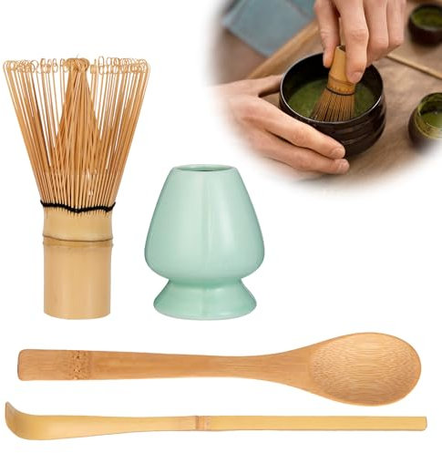 Zanfqvo Juego de te Matcha - Kit te Matcha 4 Piezas - Set Batidor Matcha con 2 Cucharas Matcha, Porta Batidor - Accesorio de Ceremonia de Matcha Japonés (Cian)