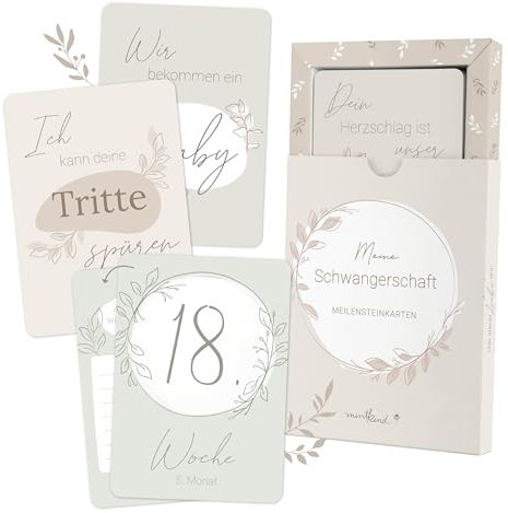 Mintkind Meilensteinkarte Schwangerschaft beige Boho – 36 liebevoll gestaltete Karten – Geschenk für werdende Mütter & Babybauch-Fotos – Erinnerungen festhalten & besondere Momente genießen