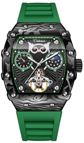 DAXIAOYU Mode uggla skelett automatisk klocka för män Tourbillon mekaniskt armbandsur lysande månfas gummirem sport affärsklockor