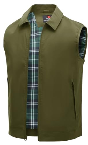 TBMPOY Men's Vest Casual Lightweight Thin Utility 3 Zip Pockets Stylish Sleeveless Jackets Summer Fall Golf Travel Business Outerwear Army Green 3XL