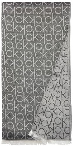 Calvin Klein Damen Pashmina mit Monogramm-Logo und Wimpernfransen Modischer Schal, Schwarz, Einheitsgröße