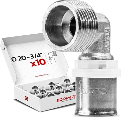 BOOPARTS – 10 st – Pressvinkel 90° med utvändig gänga Ø20 mm – 3/4 (20–27 mm) | Multilager vinkelkoppling TH-profil | Professionellt VVS-set i mässing