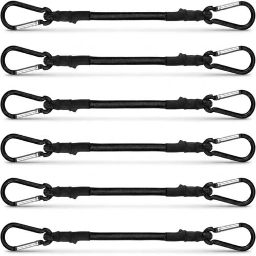 Spanngummi Mit Haken Expander Mit Haken Spanngummi Mit Karabiner Schwarz 6er 8 Mm Dick100% Latex Gummi Set Vielzweck Gummi Spanngurte Für Gepäck, Camping Für Sonnensegel, Tarps Garten(6X 40cm)