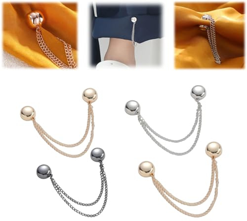 Strong Magnetic Clothing Clips - Invisible Hem Shortener for T-Shirts, Pants, Collars & Hijabs Heavy Duty Clips for Hem Fixing | No-Sew Adjustable Chain Clip Kit (4pcs)