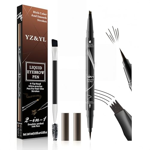 YZ&YL Penna per Sopracciglia Effetto Pelo, Eyebrow Pencil, Con Micro-punta a 4 Punte e Punta a Pennello Precisa, Waterproof, a Lunga Tenuta, Crea Una Forma Naturale Delle Sopracciglia (Marrone scuro)