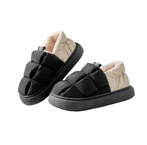 UJEDFHV Pantofole Uomo Pantofole Invernali In Cotone Caldo Stivali Da Neve Impermeabili Piumini For La Casa For Interni Scarpe Uomo Con Fondo Piatto Morbido Donna(Black,38-39(fit 37-38))
