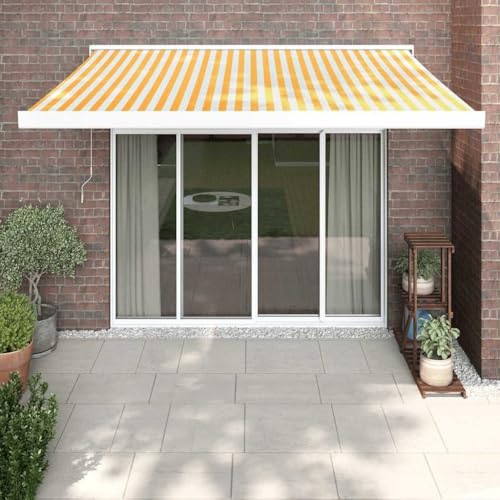 Owoxanthellate Tenda da sole giallo bianco 3,5 x 2,5 m allungabile braccio articolato terrazze protezione solare in telaio in alluminio resistente ai raggi UV, design moderno per balcone terrazza