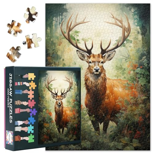 Wild Deer Puzzle difficile de 1 000 pièces pour adultes – 69,5 x 50,7 cm – Puzzle difficile pour animaux, jeux éducatifs familiaux et décoration d'intérieur (thème de la forêt)