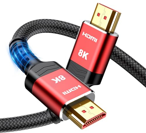 Snowkids 8K 4K HDMI 2.1 Cable 5M, 48Gbps Ultra High Speed HDMI Cable, Red | 8K@60Hz HDMI Lead, 4K@120Hz, eARC HDR10 4:4:4| 21:9, HDCP 2.2/2.3, 3D, VRR, Ethernet, for Latest game console/TV/HDTV/Blu-ray