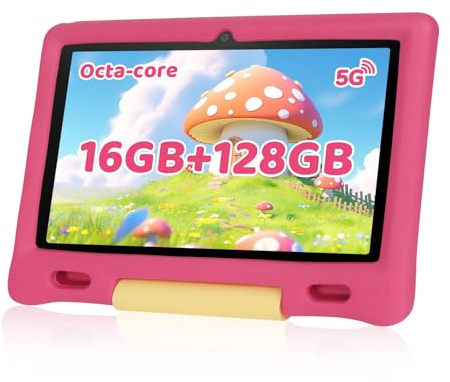 Gleeso Tablet Bambini | Android Tablet per Bambini 10 Pollici, Kids Tablet con Octa-Core | 128GB+1TB TF | Controllo Parentale | 8MP Fotocamera | WiFi 6/BT 5.3, Tablet con Custodia Protettiva - Rosa