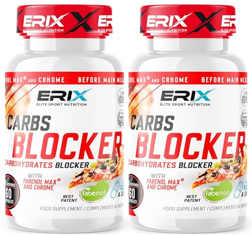 Erix Nutrición Carbs Blocker - Pack de 2 (120 Cápsulas) - Bloqueador de Carbohidratos con Fabenol Max y Cromo - Ayuda al Control de Peso y Metabolismo de Hidratos - Suministro para 60 Días