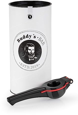 Buddy´s Bar - Limetten- und Zitronenpresse, hochwertige Presse aus Aluminium, lebensmittelecht und spülmaschinenfest, 21 cm lang für optimale Druckkraft, Schwarz/Rot