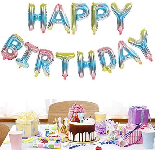 16 Palloncino Buon Compleanno Ghirlanda Arcobaleno Blu per Bambina Ragazze, Blue Lettere Happy Birthday Banner Decorazioni, Foil Elio Gonfiabile Palloncini Tanti Auguri Balloons per Donna Feste