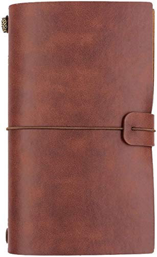 PU Leder Reisenotizbuch mit Taschen – Nachfüllbarer Notizbuch-Organizer, Reisetagebuch Echtleder-Notizbuch zum Schreiben, Reisen, Organisieren – Zeile Einsätze (rot-braun)