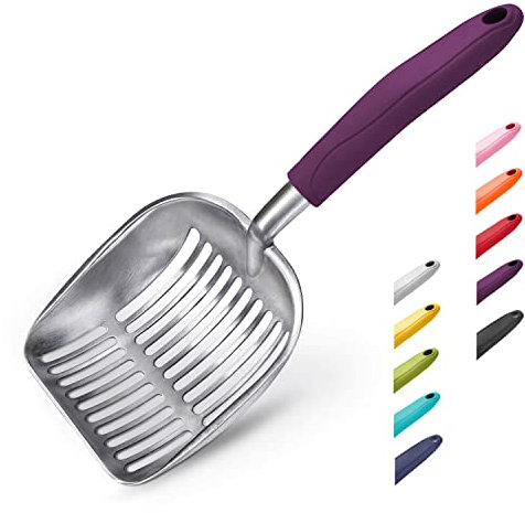 WePet Katzenstreuschaufel, Aluminiumlegierung, Metall Schaufel für Katzen, Tiefe Schaufel, Langer Griff, Kotsieb, Kätzchen Kotheber, langlebig, robust, für Katzenklo