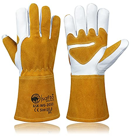 SAFTA Extreme Heat Resistant Gloves, Welding Gloves, Fire Heat Resistant Black 14INCHES, Fireproof Leather For Stick Mig Welder Forge Blacksmith Fireplace Wood Stove Fire. (Red Black) (Yellow)