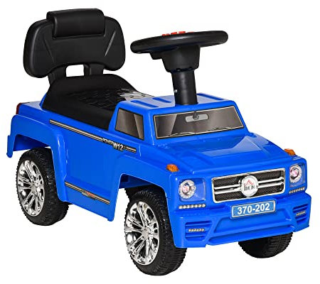 HOMCOM Coche Correpasillos para Bebé de 18-36 Meses Coche sin Pedales con Faros Música Bocina Compartimento de Almacenaje y Respaldo Alto 68x30,5x41,5 cm Azul