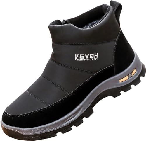 GILKUO Botas Nieve Hombre Invierno Impermeable Zapatillas sin Cordones Cremallera Zapatos Botines Térmicas Calientes Forradas Negro Talla 39