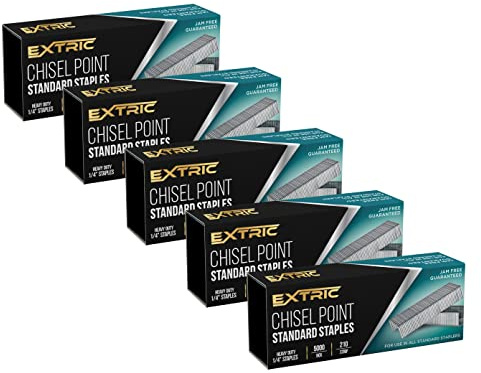 Staples Standard 5 Pack, Heavy Duty Chisel Point Standard Staples for Stapler 25,000 Pack 1/4 Inch, Jam Free Stapling