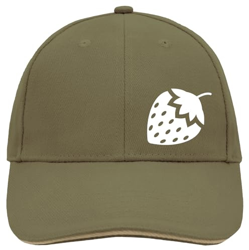 Huuraa Cappy Mütze Erdbeere Strawberry Olive/Beige Baumwolle 6-Panel Kappe Geschenkidee