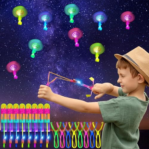 TOPJOWGA LED Leuchtspielzeug Partyartikel, 16 Stück Helikopter Fliegen Spielzeug Party Set, Rakete Copters Licht Spielzeug, Leucht Schleuder Led Flieger für Kinder, Mitgebsel Kindergeburtstag