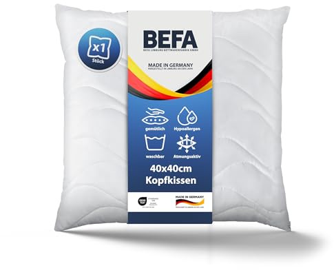 BEFA CARE Tillverkad i Tyskland huvudkudde 50 x 50 cm, vit mikrofiberkudde med aloe vera. Lämplig för allergiker (nomite), Öko-Tex 100 klass 1-certifierad (4 stycken)