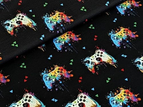 Eigenproduktion Bio Baumwolljersey Gameplay Zocker Gamecontroller Schwarz Stoff Meterware Jersey Kleiderstoff