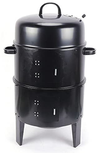 Barbacoa 3 en 1 cromada con termómetro, vaporizador ajustable, barril para asar, ahumar y cocinar, 40 cm