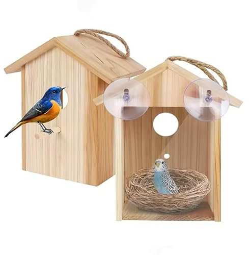 Nistkasten aus unbehandeltem Kiefernholz zum Aufhängen.Durch Panoramafenster Vögel beobachten und spielerisch die Natur entdecken. Ideal für draußen! Vogelhaus – naturbelassen und umweltfreundlich.